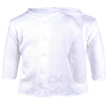 Sweter dziecięcy chrzest dziewczynki biały koronkowy chrztu rozpinany 86