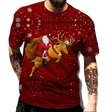 KOSZULKA MĘSKA ŚWIĄTECZNA T-SHIRT 3D MIKOŁAJ 2XL