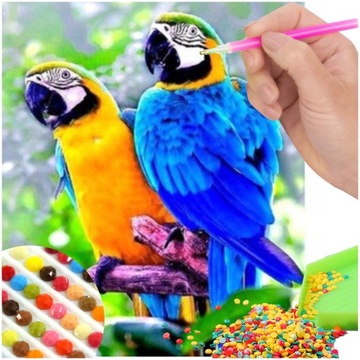 Haft Diamentowy DWIE PAPUGI Diamond Painting MOZAIKA 5D 30x40 Aplikator