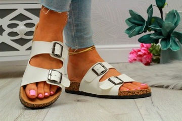 KLAPKI DAMSKIE BUTY NA KORKU KLAMRY PROFILOWANE