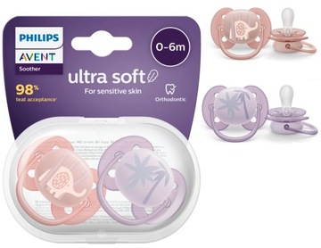 AVENT smoczek uspokajający ortodontyczny ULTRA SOFT 0-6m 2 szt SCF091 ETUI