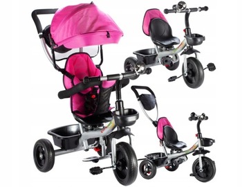 ROWEREK TRÓJKOŁOWY OBRACANY 360 Z DASZKIEM 3W1 RÓŻOWY