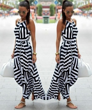 ПЛЯЖНАЯ ТУНИКА, ДЛИННОЕ ЖЕНСКОЕ ПЛАТЬЕ МАКСИ В ГРЕЧЕСКОЙ ПОЛОСКЕ