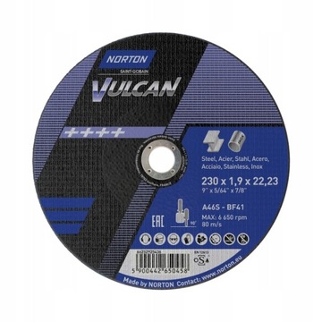 TARCZA DO CIĘCIA METALU NORTON VULCAN 230x1,9 STAL INOX