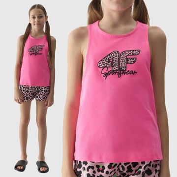 ФУТБОЛКА ДЛЯ ДЕВОЧЕК 4F ДЕТСКАЯ ФУТБОЛКА, ВЕРХ НА РЕМЕШКАХ, ХЛОПОК 100% SS24