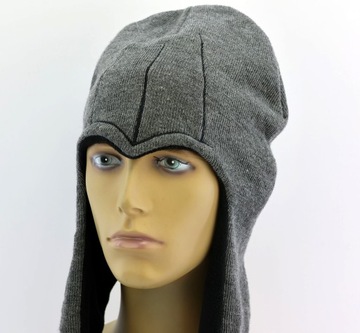 Czapka zimowa męska uszatka Assassins Creed 53-59 cm ocieplenie szara Haft