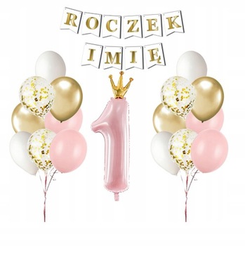 ZESTAW BALONÓW GIRLANDA ROCZEK RÓŻOWE TWOJE IMIĘ