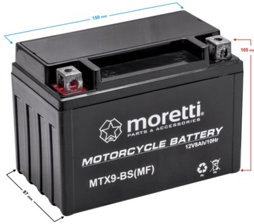 Akumulator do quada, do skutera, do kosiarki 8Ah Moretti AGM/GEL 130A 2024r