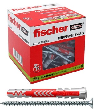 KOŁKI ROZPOROWE Z WKRĘTEM PACZKA ZESTAW DUOPOWER 8mm x 65mm 25szt. FISCHER