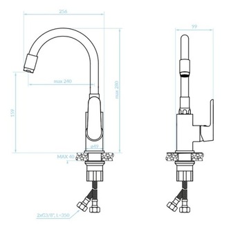 DIMA РАКОВИНА FATTER С ГИБКИМ ИЗЛИКОМ, БЕЛАЯ