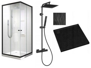 KABINA PRYSZNICOWA 80x80 czarna brodzik +termostat