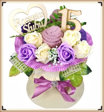 BUKIET Z RĘCZNIKÓW PREZENT ROCZNICA ŚLUBU JUBILEUSZ PACHNĄCE RÓZE MYDLANE