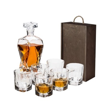 Karafka+2 szklanki do whisky+skrzynka drewniana