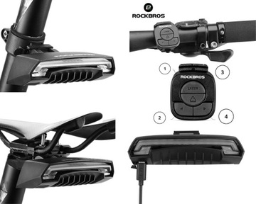 Задний велосипедный фонарь с датчиком остановки и указателем поворота с дистанционным управлением ROCKBROS