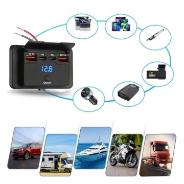 ГНЕЗДО АВТОМОБИЛЬНОЕ УСТАНОВОЧНОЕ 12В 24В 4 ПОРТА USB 96W ВОЛЬТМЕТР ON OFF