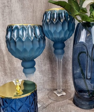 ВЫСОКИЙ ПОДСВЕЧНИК КОЛЛЕДЖ, СИНИЙ КОВРИК OMBRE, 30 СМ