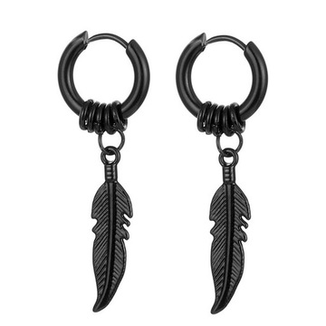 Серьга ART, нержавеющая сталь, Круг 1,7 см, Перо Черное