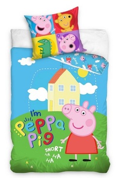 Pościel bajkowa 140x200 licencyjna Świnka Peppa Pig George dinozaur