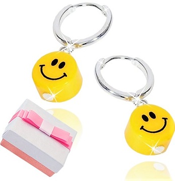KOLCZYKI SREBRNE EMOTIKON EMOJI UŚMIECH ANGIELSKIE