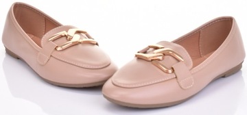 ELEGANCKIE MOKASYNY DAMSKIE LORDSY SKÓRZANE LOAFERSY BEŻOWE