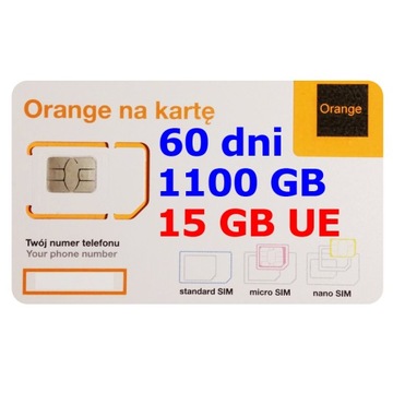 Starter Internet Mobilny na kartę Orange Free 1100 GB 60 dni 15 GB UE 4G 5G