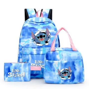 ZESTAW 3w1 PLECAK SZKOLNY TORBA TOREBKA PIÓRNIK LUNCH KOSMETYCZKA STITCH