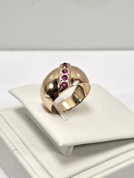 CIEKAWY ZŁOTY PIERŚĆIONEK 583 SYNT. RUBINY R22 6,28G