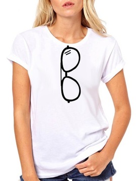 T-SHIRT KOSZULKA DAMSKA Z NADRUKIEM Okulary L