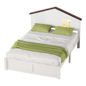Łóżko dziecięce w kształcie domku, lampka nocna LED, lite drewno 140*200cm