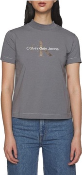 T-shirt damski szary z logo Calvin Klein Jeans S