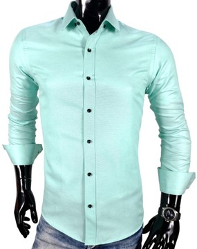 Koszula męska miętowa gładka slim EN354 r. M/L