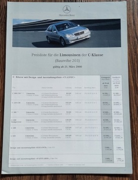 Prospekt Mercedes Cennik C klasa W203 3 / 2000