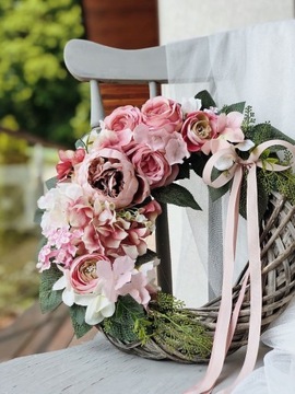 WIANEK KWIATOWY NA DRZWI STROIK WIENIEC RÓŻOWY