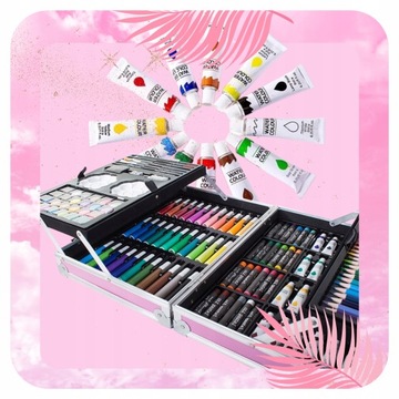 ZESTAW DO MALOWANIA DLA DZIECI ARTYSTYCZNY do SZKOŁY KREDKI FARBY + WALIZKA