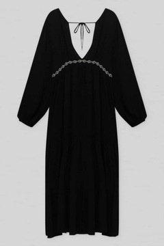 Pull and Bear - czarna sukienka boho maxi haft - L