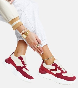 Sportowe buty damskie czerwone sneakersy zamszowe 28308 rozmiar 41