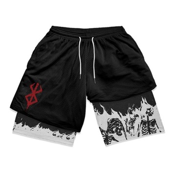 Mens 2 in 1 Compression Shorts Anime Berserk Athle