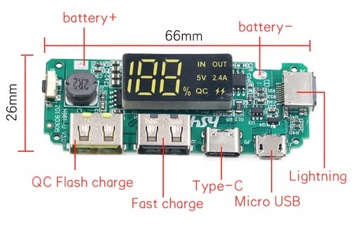 Модуль зарядного устройства Powerbank QC 2.4A BMS USB-C Lightning Apple / 0060