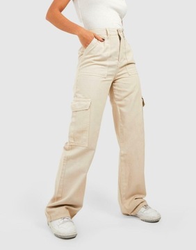 Boohoo NG6 xcn beżowe spodnie jeans szerokie nogawki cargo bojówki XXL