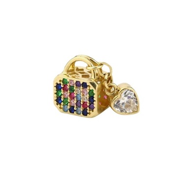 charms torebka złoto 585 14k kolorowe kamienie serduszko z dużym oczkiem