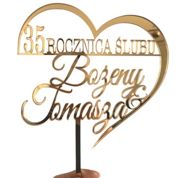 TOPPER NA TORT TOPER ROCZNICA ŚLUBU Z IMIONAMI LICZBA 30 40 50 zloty PLEXI