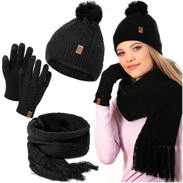 CZAPKA DAMSKA ZIMOWA SZAL RĘKAWICZKI DOTYKOWE