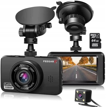 Feegar Patrol Wideorejestrator Kamerka Samochodowa Cofania FullHD + SD 64GB