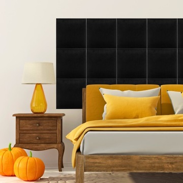 Мягкие стеновые панели 40х40 КВАДРАТ ЧЕРНЫЕ Мягкий толстый велюр