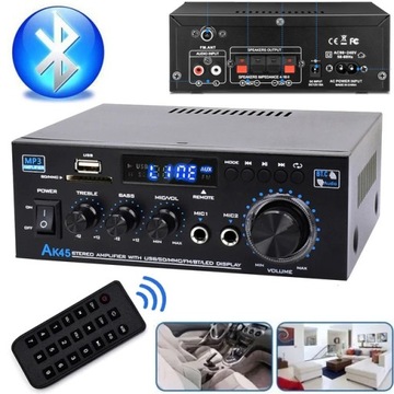 WZMACNIACZ STEREO BLUETOOTH RADIO FM ODTWARZACZ MP3 AMPLITUNER AUDIO MOCNY