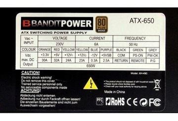 ZASILACZ ATX 650W 80+ 14CM 4xSATA 2xMOLEX 2xPCI-e