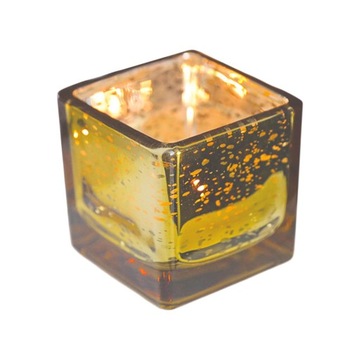 Świeczniki szklane, Świeczniki Tea Light, Eleganckie, Kwadratowe, Złote
