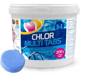 CHLOR 3w1 NIEBIESKIE TABLETKI 200g MULTIFUNKCYJNE DO BASENU 3kg GAMIX