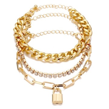 Punk Heavy Metal Crystal Lock bransoletka z wisiorkiem zestaw kobiet Hip