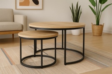 КОМПЛЕКТ ИЗ 2 КРУГЛЫХ ЛОФТОВЫХ ПРОМЫШЛЕННЫХ ЖУРНАЛЬНЫХ СТОЛИКОВ SK106 SONOMA FI 70/50